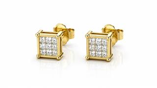 10K Yellow Gold 0.50 CTW Princess Cut Diamond Invisible Set Stud Earrings